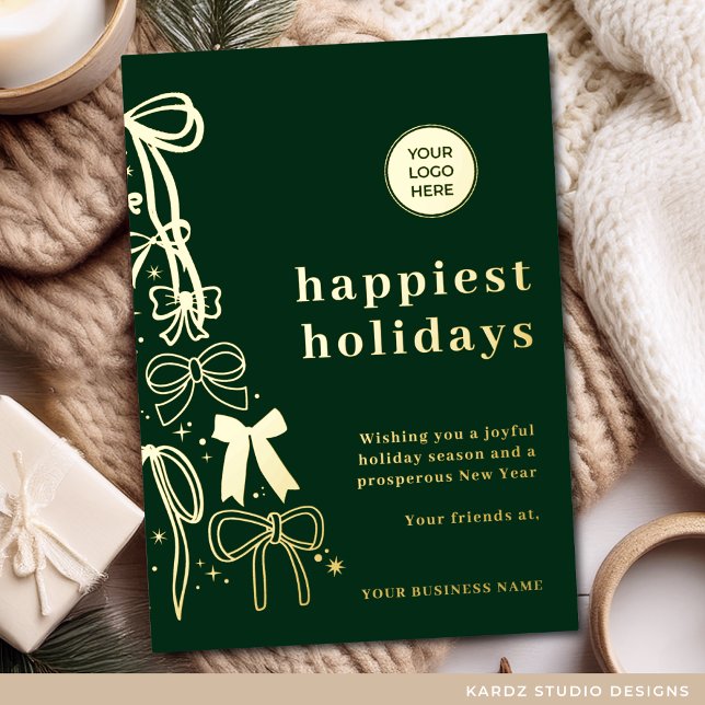 Tarjeta de vacaciones para Navidades de negocios d (Card is shown in 5 x 7 inches, personalize it with your logo and message. Choose foil color)