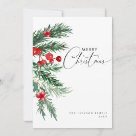 Tarjeta de vacaciones para Navidades de pino y bay