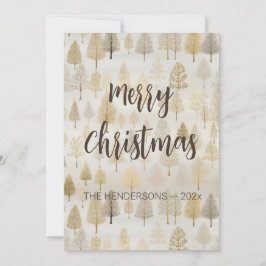 Tarjeta de vacaciones para Navidades de pinos dora