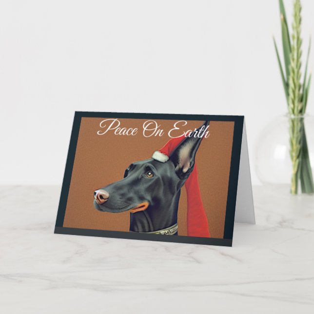 Tarjeta de vacaciones para Navidades Doberman Pins (Anverso)