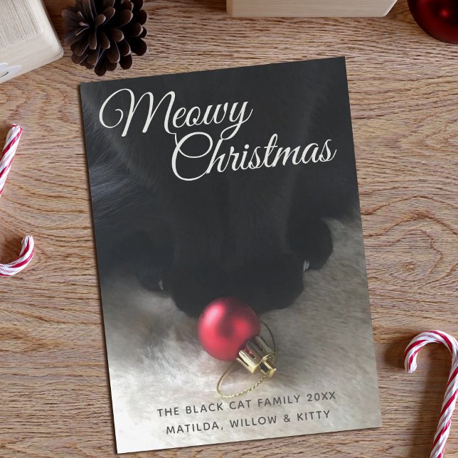 Tarjeta de vacaciones para Navidades Meowy del gat (Purrfect holiday card to send from your black cat (and the rest of their family) Just add your name)