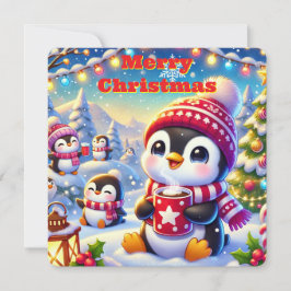 Tarjeta de vacaciones para Navidades pingüinos