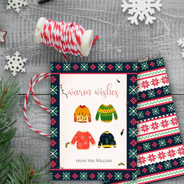 Tarjeta de vacaciones para Navidades suéteres feos (Ugly Sweater Christmas Warm Wishes Holiday Card)