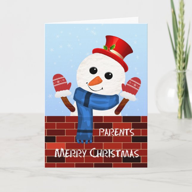 Tarjeta de vacaciones para padres Navidades Snowma (Anverso)