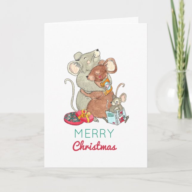 Tarjeta de vacaciones para ratones de Navidades en (Anverso)