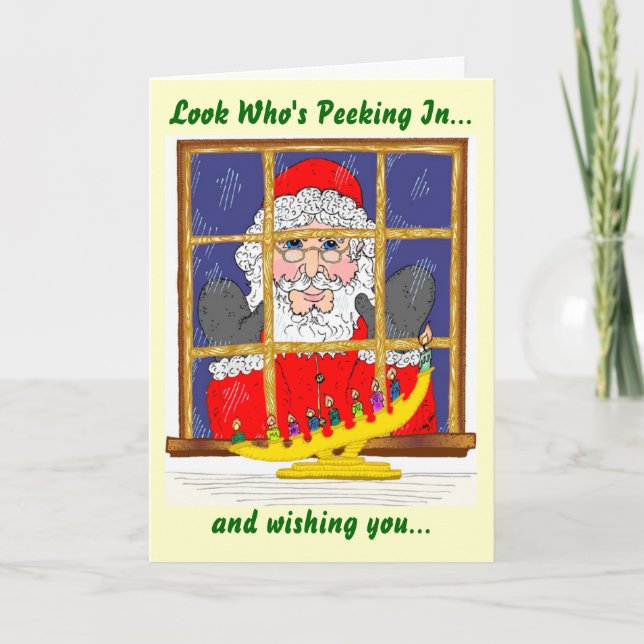 Tarjeta de vacaciones Peeking Santa (Anverso)
