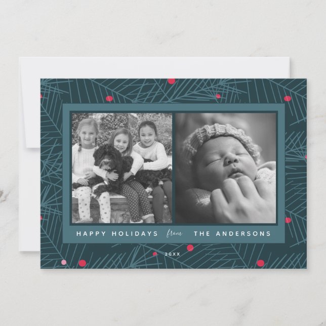Tarjeta de vacaciones personalizado 2-Photo Modern (Anverso)