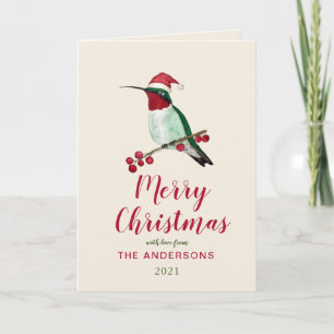 Tarjeta de vacaciones personalizado Santa Hummingb