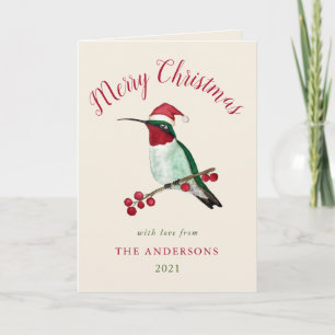 Tarjeta de vacaciones personalizado Santa Hummingb
