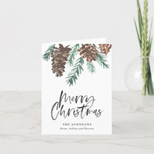 Tarjeta de vacaciones Pinecone Merry Christmas Bru