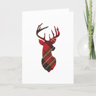 Tarjeta de vacaciones Plaid Reindeer Head
