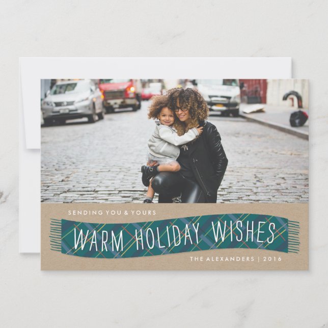 Tarjeta de vacaciones Plaid Winter Scarf - Verde a (Anverso)