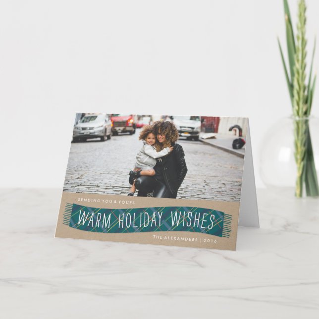 Tarjeta de vacaciones Plaid Winter Scarf - Verde a (Anverso)