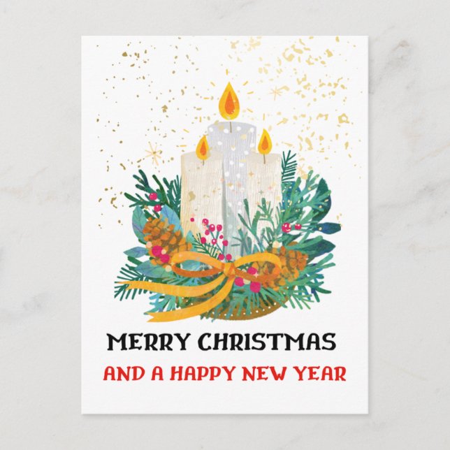 Tarjeta de vacaciones plana 5 x 7 Navidades Velas (Anverso)