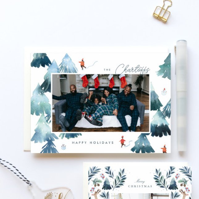 Tarjeta de vacaciones plana acuarela de invierno (Subido por el creador)