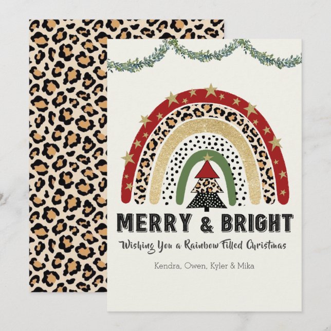 Tarjeta de vacaciones plana arcoiris para navidade (Anverso / Reverso)
