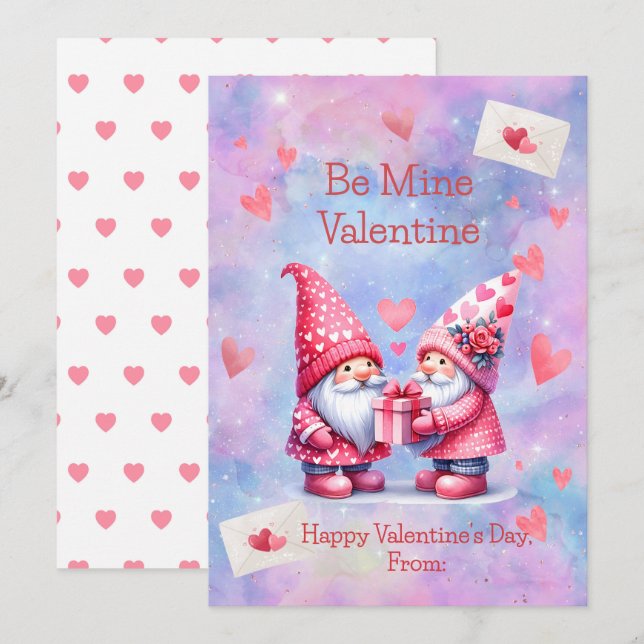 Tarjeta de vacaciones plana Be Mine Valentine Gnom (Anverso / Reverso)