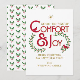 Tarjeta de vacaciones plana Comfort and Joy Merry