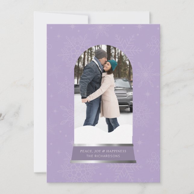 Tarjeta de vacaciones plana con copo de nieve en G (Anverso)