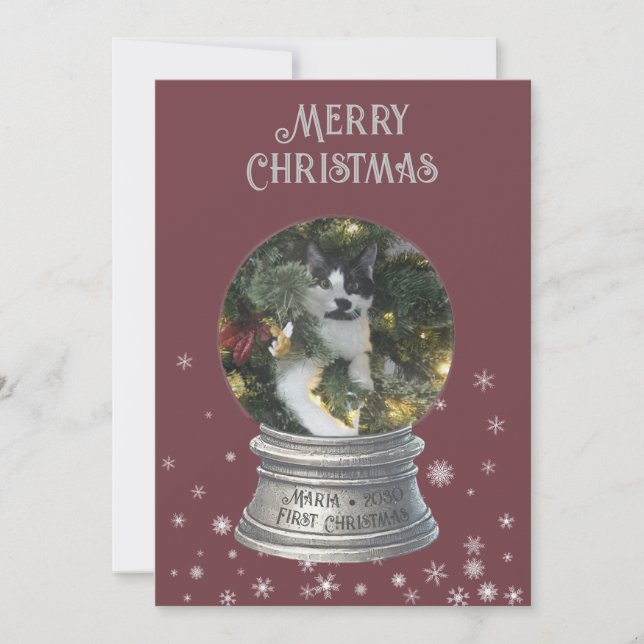 Tarjeta de vacaciones plana con copo de nieve roja (Anverso)