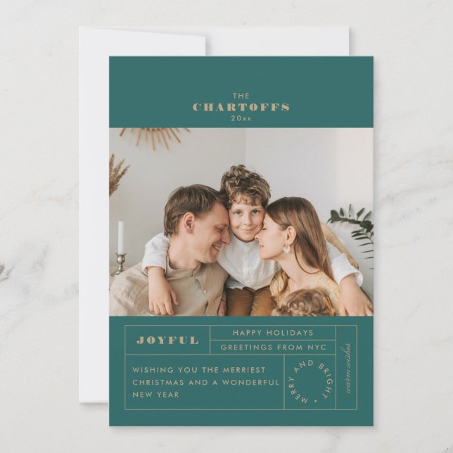 Tarjeta de vacaciones plana con etiqueta festiva (Anverso)