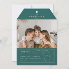 Tarjeta de vacaciones plana con etiqueta festiva