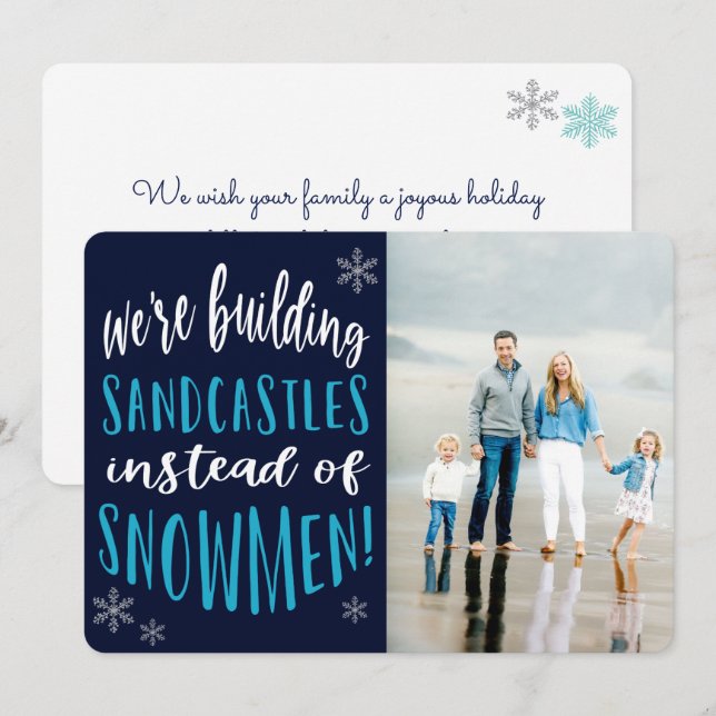 Tarjeta de vacaciones plana con fotos de Navidades (Anverso / Reverso)