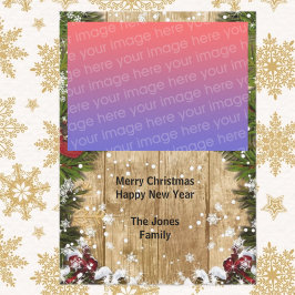 Tarjeta de vacaciones plana con fotos de Navidades