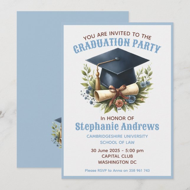 Tarjeta de vacaciones plana con invitación para fi (Anverso / Reverso)