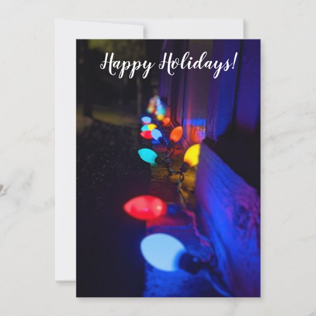 Tarjeta de vacaciones plana con luces de vacacione (Anverso)