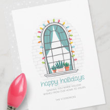 Tarjeta de vacaciones plana con ventana de Navidad