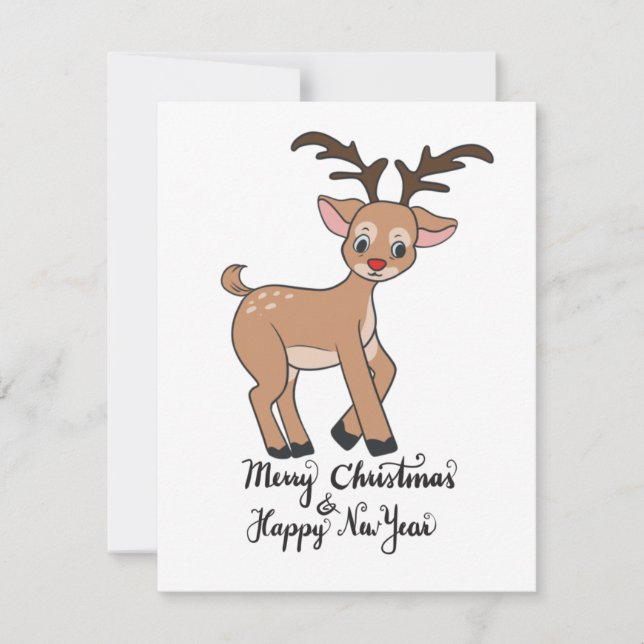 Tarjeta de vacaciones plana Cute Reindeer Rudolf (Anverso)