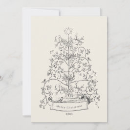 Tarjeta de vacaciones plana de árbol de Navidad