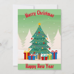 Tarjeta de vacaciones plana de árbol de Navidad