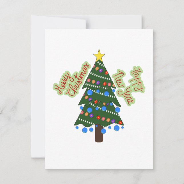 Tarjeta de vacaciones plana de árbol de Navidad (Anverso)