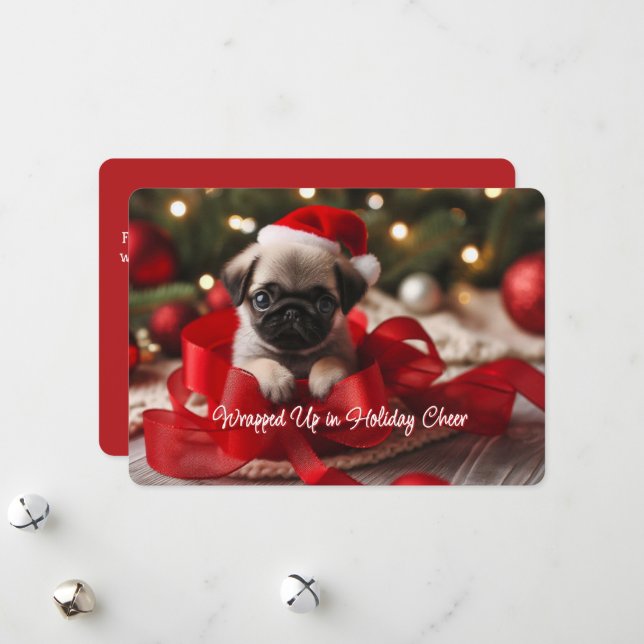 Tarjeta de vacaciones plana de cachorro de pug con (Anverso/Reverso In Situ)