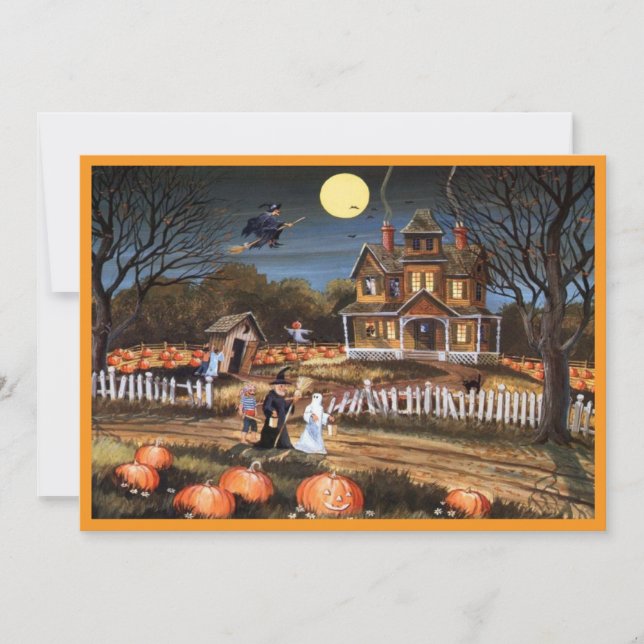 tarjeta de vacaciones plana de halloween feliz (Anverso)