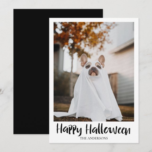 Tarjeta de vacaciones plana de Halloween para fami (Anverso / Reverso)