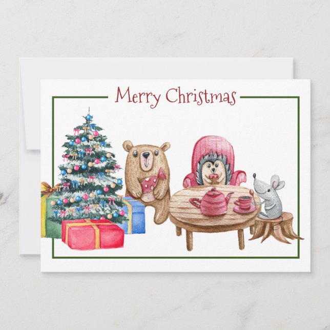 Tarjeta de vacaciones plana de los amigos navideño (Anverso)