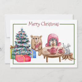 Tarjeta de vacaciones plana de los amigos navideño