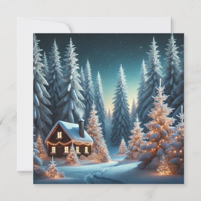 Tarjeta de vacaciones plana de Navidades forestale (Anverso)