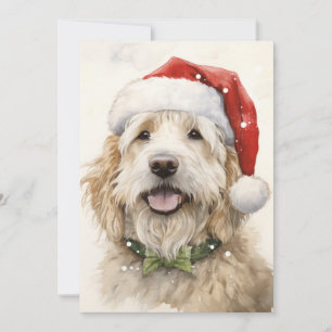 Tarjeta de vacaciones plana de navidades Santa Dog