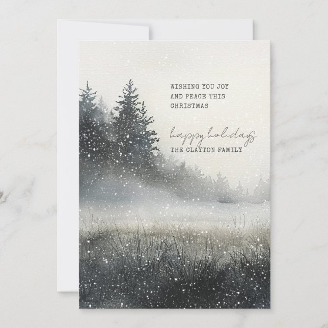 Tarjeta de vacaciones plana de nevada acuática par (Anverso)