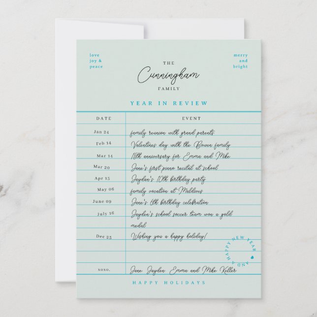 Tarjeta de vacaciones plana de revisión anual de t (Anverso)