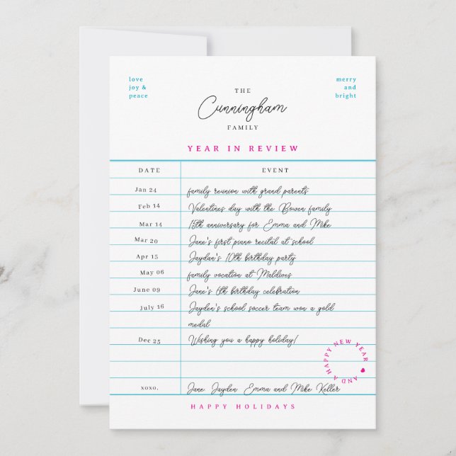 Tarjeta de vacaciones plana de revisión anual de t (Anverso)