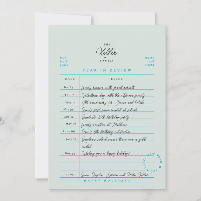 Tarjeta de vacaciones plana de revisión anual de t (Anverso)