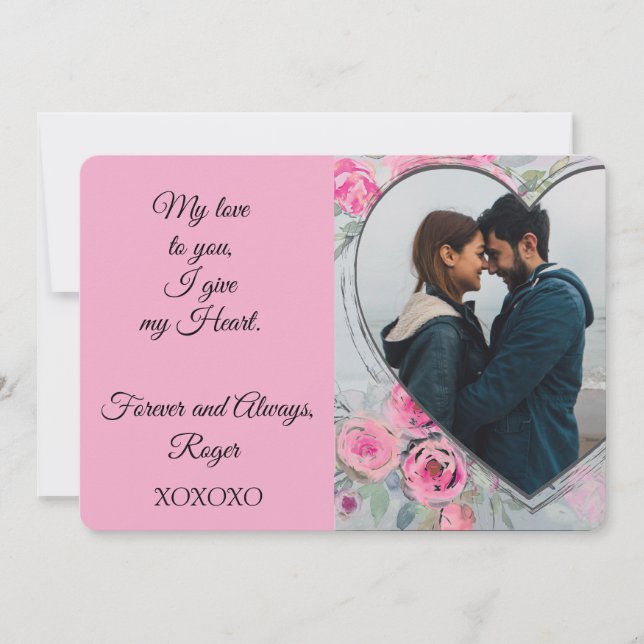 Tarjeta de vacaciones plana de San Valentín con fo (Anverso)