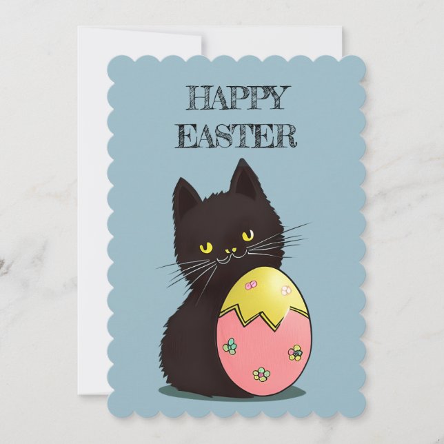 Tarjeta de vacaciones plana del gato negro de Epid (Anverso)