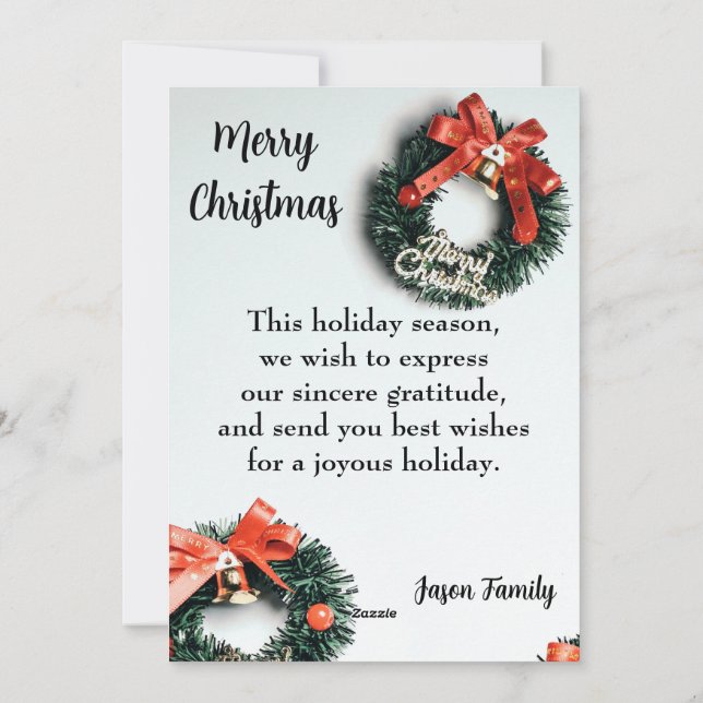 Tarjeta de vacaciones plana Feliz Navidad (Reverso)