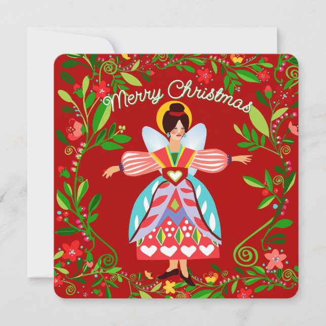 Tarjeta de vacaciones plana Festive Modern Folk An (Anverso)